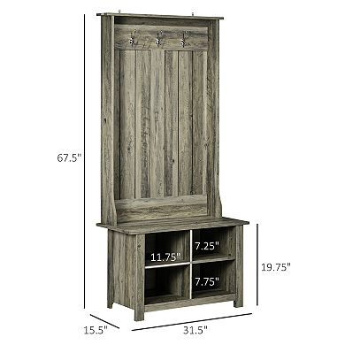 HOMCOM Hall Tree W/ Shoe Storage Bench Entryway Coat Rack Bench, Grey