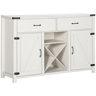 HOMCOM Wooden Farmhouse Sideboard, Storage Buffet Cabinet with 2 Large Drawers, X-Shaped Wine Rack, and Cabinets, White