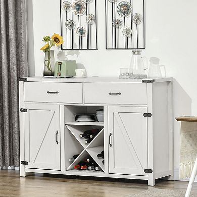 HOMCOM Wooden Farmhouse Sideboard, Storage Buffet Cabinet with 2 Large Drawers, X-Shaped Wine Rack, and Cabinets, White