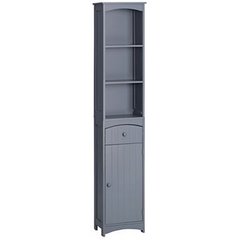 HOMCOM Bathroom Storage Cabinet, Free Standing Bath Storage Unit, Tall Linen Tower with 3 tier Shelves and Drawer, Grey
