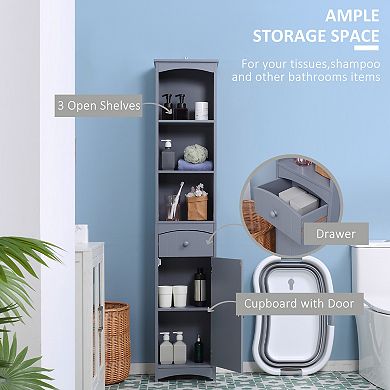 HOMCOM Bathroom Storage Cabinet, Free Standing Bath Storage Unit, Tall Linen Tower with 3-Tier Shelves and Drawer, Grey
