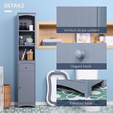 HOMCOM Bathroom Storage Cabinet, Free Standing Bath Storage Unit, Tall Linen Tower with 3-Tier Shelves and Drawer, Grey