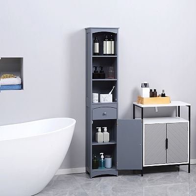 HOMCOM Bathroom Storage Cabinet Free Standing Bath Storage Unit Tall Linen Tower with 3 Tier Shelves