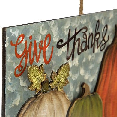 16.5" "Give Thanks" Fall Harvest Pumpkin Wall Sign