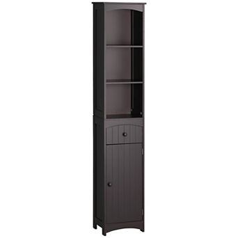 HOMCOM Bathroom Storage Cabinet, Free Standing Bath Storage Unit, Tall Linen Tower with 3 tier Shelves and Drawer, Brown