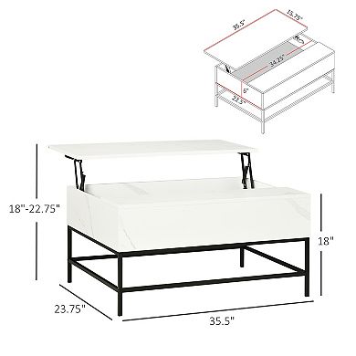 Modern Lift Top Coffee Table For Living Room With Center Storage, White