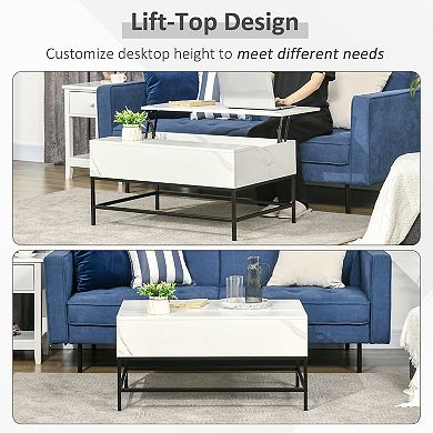 Modern Lift Top Coffee Table For Living Room With Center Storage, White