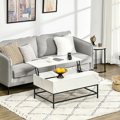 Modern Lift Top Coffee Table For Living Room With Center Storage, White