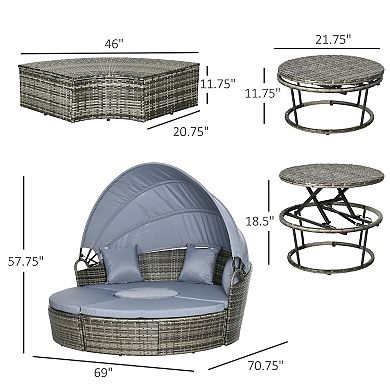 Outdoor Convertible Daybed, 4pc Furniture Set, Sofa, Tea Table, Chairs, Grey