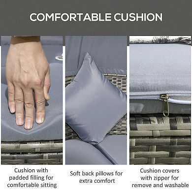 Outdoor Convertible Daybed, 4pc Furniture Set, Sofa, Tea Table, Chairs, Grey