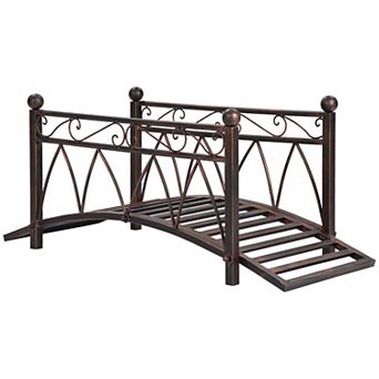 3.3' Metal Garden Bridge, Safety Railings, Spheres, Scrollwork For Pond, Stream