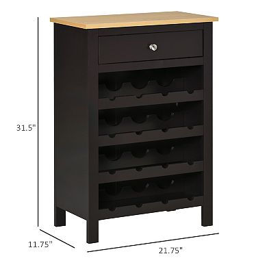 31" Wine Bar Storage Cabinet Organizer W/ 16-bottle Rack & Drawer, Dark Brown