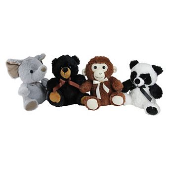 Pack of 4 Plush Sitting Bear Elephant Monkey and Panda Stuffed Animal Figures 9"