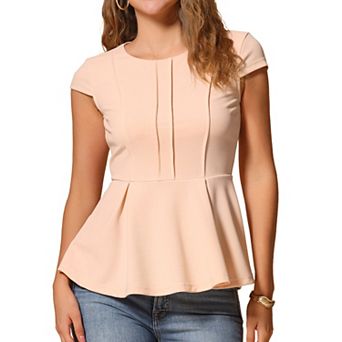 Women's Elegant Cap Sleeve Solid Color Ruffle Hem Work Blouse