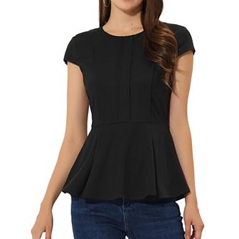 Women's Elegant Cap Sleeve Solid Color Ruffle Hem Work Blouse