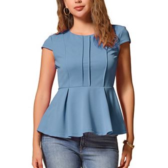 Women's Elegant Cap Sleeve Solid Color Ruffle Hem Work Blouse