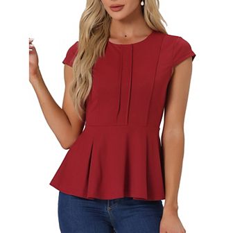 Women's Elegant Cap Sleeve Solid Color Ruffle Hem Work Blouse