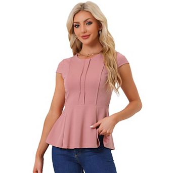 Women's Elegant Cap Sleeve Solid Color Ruffle Hem Work Blouse