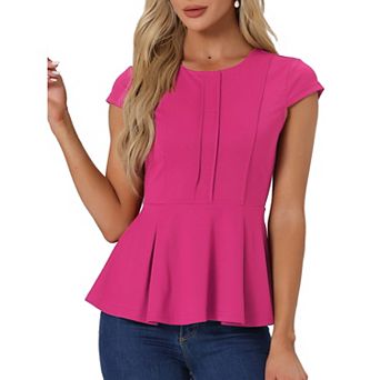 Women's Elegant Cap Sleeve Solid Color Ruffle Hem Work Blouse