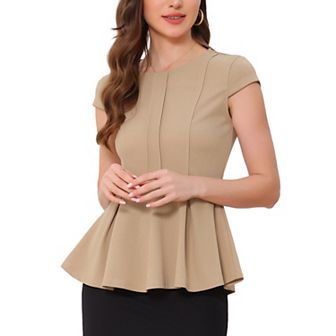Women's Elegant Cap Sleeve Solid Color Ruffle Hem Work Blouse