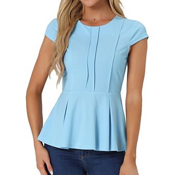 Women's Elegant Cap Sleeve Solid Color Ruffle Hem Work Blouse