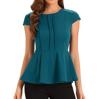 Women's Elegant Cap Sleeve Solid Color Ruffle Hem Work Blouse