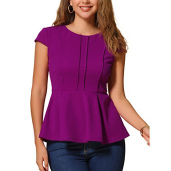 Women's Elegant Cap Sleeve Solid Color Ruffle Hem Work Blouse