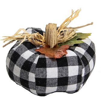 5" White and Black Buffalo Plaid Fall Harvest Pumpkin