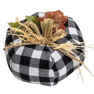 5" White and Black Buffalo Plaid Fall Harvest Pumpkin