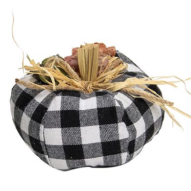 5" White and Black Buffalo Plaid Fall Harvest Pumpkin