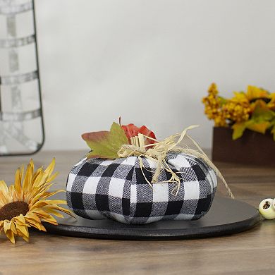 5" White and Black Buffalo Plaid Fall Harvest Pumpkin