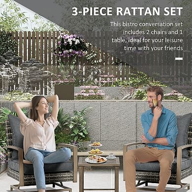 Outsunny Patio Bistro Set with Rocking Chairs, Dark Gray