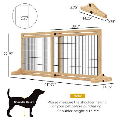 PawHut 72" W x 27.25" H Extra Wide Freestanding Pet Gate with Adjustable Length Dog, Cat, Barrier for House, Doorway, Hallway, Natural