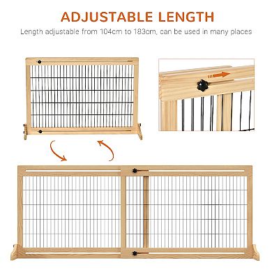 PawHut 72" W x 27.25" H Extra Wide Freestanding Pet Gate with Adjustable Length Dog, Cat, Barrier for House, Doorway, Hallway, Natural