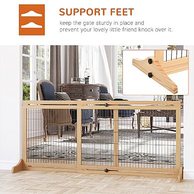 PawHut 72" W x 27.25" H Extra Wide Freestanding Pet Gate with Adjustable Length Dog, Cat, Barrier for House, Doorway, Hallway, Natural