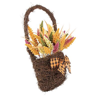 22" Autumn Harvest Hanging Basket with Artificial Fall Foliage