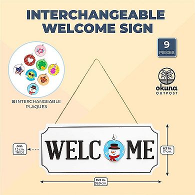 Interchangeable Seasonal Welcome Sign for Front Door (15.7 x 6.7 In, 9 Pieces)