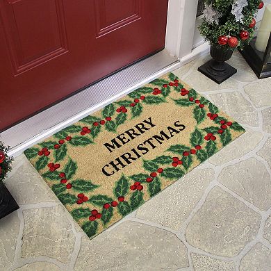 Natural Coir Holly Berries "Merry Christmas"  Doormat 18" x 30"