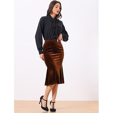 Women's Feminine Chic Retro Bodycon Elastic Back Velvet Midi Fishtail Mermaid Skirt