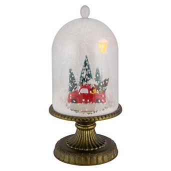 13.5" LED Lighted Snowing Musical Retro Truck Under Cloche Christmas Decoration