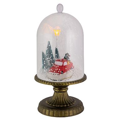 13.5" LED Lighted Snowing Musical Retro Truck Under Cloche Christmas Decoration