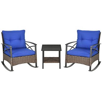 Outsunny 3 pc Patio Set w/ Cushions, Wicker Bistro Set, Dark Blue