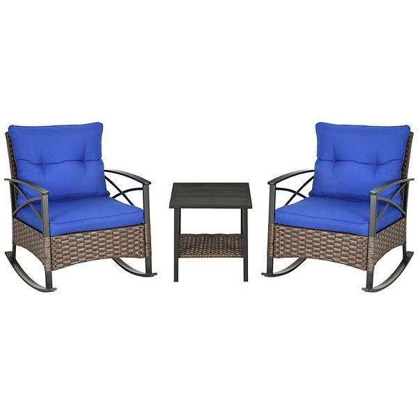 Outsunny 3 Pieces Patio Set w/ Cushions, Wicker Bistro Set, Dark Blue