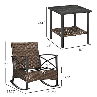 Outsunny 3 Pieces Patio Set w/ Cushions, Wicker Bistro Set, Dark Blue