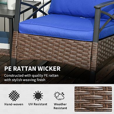 Outsunny 3 Pieces Patio Set w/ Cushions, Wicker Bistro Set, Dark Blue