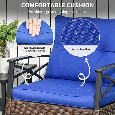 Outsunny 3 Pieces Patio Set w/ Cushions, Wicker Bistro Set, Dark Blue
