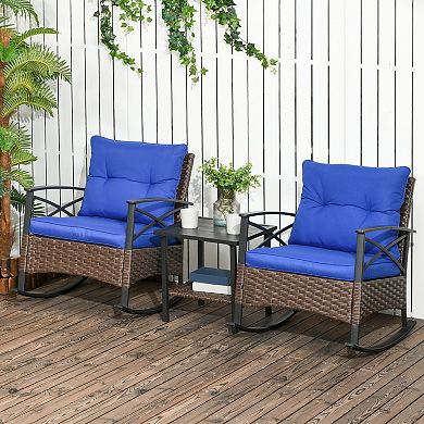 Outsunny 3 Pieces Patio Set w/ Cushions, Wicker Bistro Set, Dark Blue