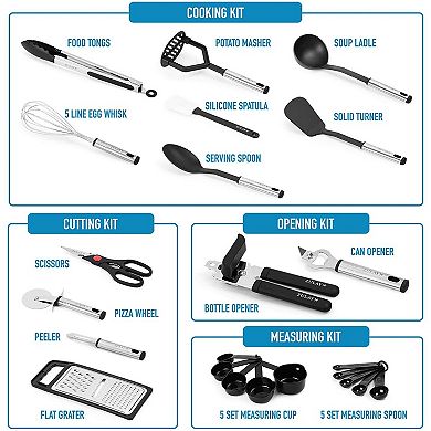 Zulay Kitchen 23 Piece Nylon Kitchen Utensils Nylon & Stainless Steel Cooking Utensils Set