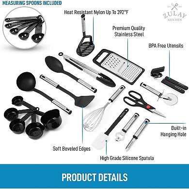 Zulay Kitchen 23 Piece Nylon Kitchen Utensils Nylon & Stainless Steel Cooking Utensils Set