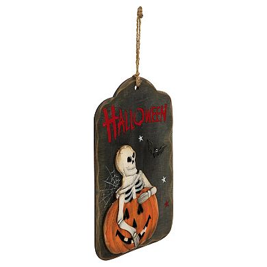 9.75" Skeleton and Jack-O-Lantern Halloween Wall Sign